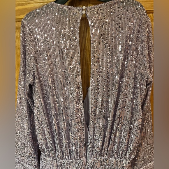 ASOS DESIGN Sequin Embellished Drape Detail Mini Dress with Button Detail Size 4 - Picture 15 of 16